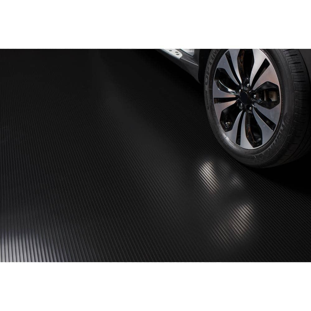 Midnight Black Ribbed PVC Garage Flooring Roll, 8.5 ft x 22 ft