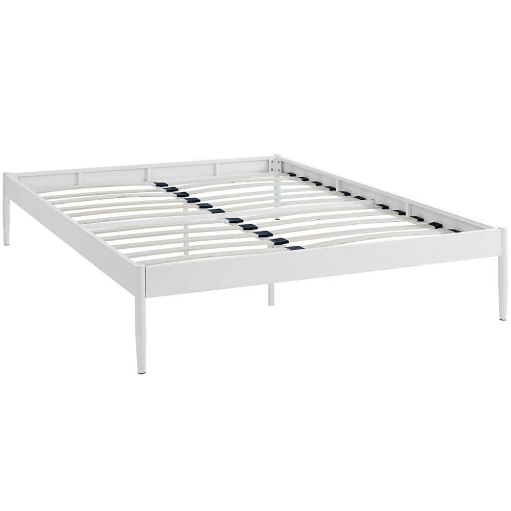 Elsie Queen White Upholstered Metal Bed Frame with Slats