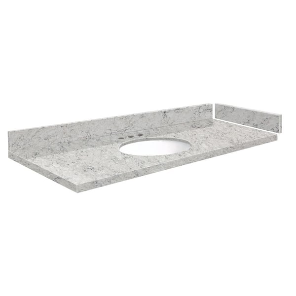 Transolid Silestone 49 in. W. x 22.25 in. D Qt. White Round Single Sink Vanity Top in Pietra