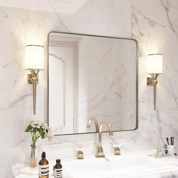 30 in. W x 30 in. H Premium Aluminum Framed Rectangular Bathroom Vanity Wall Mirror in Bronze