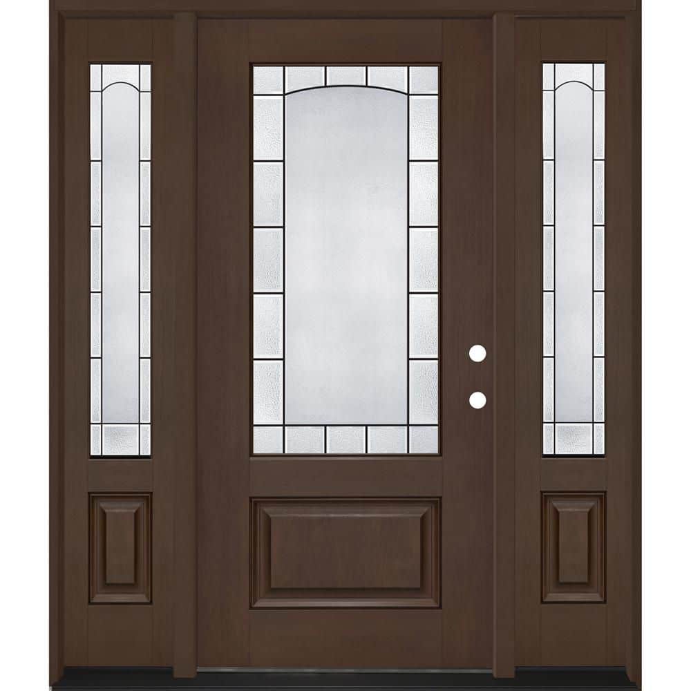 Regency 64 in. x 80 in. 3/4L Empire Decorative Glass LHIS Hickory Mahogany Fiberglass Prehung Front Door w/12inSLs4-9/16 price history on PriceWatchPro