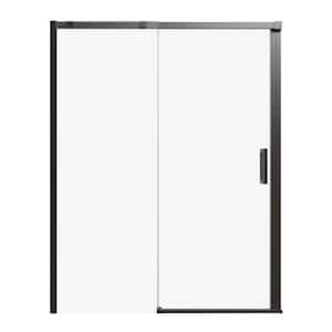 60 in. W x 74 in. H Single Sliding Framed Shower Door in Matte Black Finish with Clear Tempered Glass