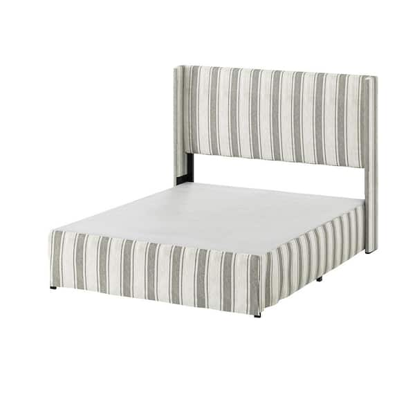 Raymond 2-Piece Strip Wingback Design Queen Bedroom Set with Metal Platform Bed Frame