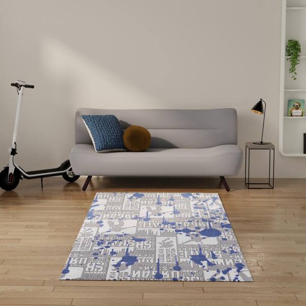 Nourison Contour 8 x 10 Denim Indoor Abstract Mid-Century Modern Handcrafted Area Rug Nourison Contour 8 x 10 Denim Indoor Abstract Mid-Century Modern Handcrafted Area Rug