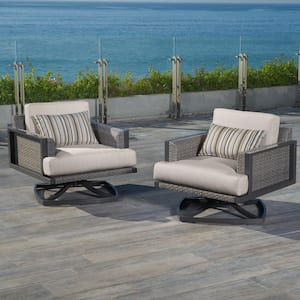 Vistano Gray Swivel Motion Wicker Outdoor Lounge Chair with Canvas Flax Sunbrella Cushions (2-Pack)