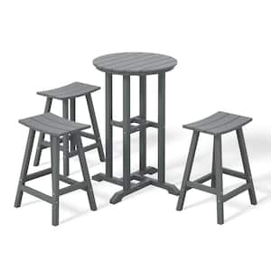 Laguna 4-Piece HDPE Weather Resistant Outdoor Patio Counter Height Bistro Set with Saddle Seat Barstools, Gray