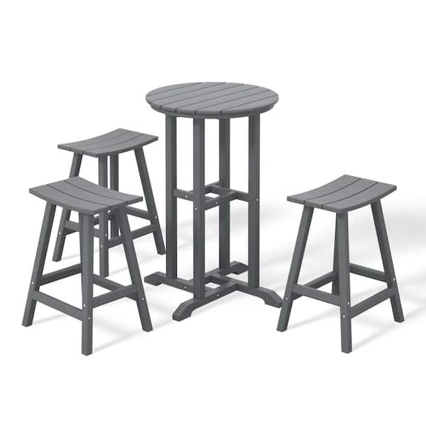WESTIN OUTDOOR Laguna 4-Piece HDPE Weather Resistant Outdoor Patio Counter Height Bistro Set with Saddle Seat Barstools, Gray
