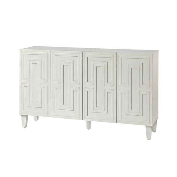 JAYDEN CREATION Babs Modern 58'' Wide White Geometric Design Storage Buffet Sideboard Cabinet with 2 Adjusted Shelves