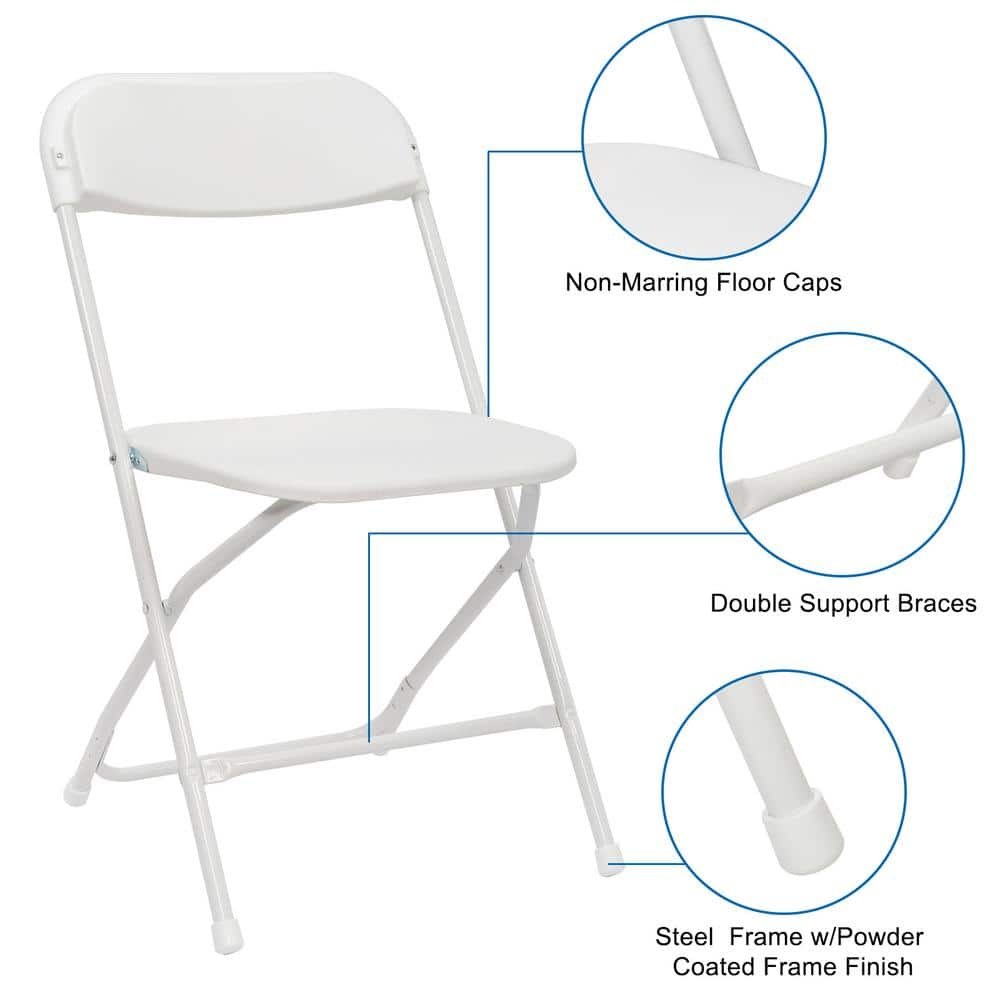 10 Pack White Plastic Folding Utility Chairs with Metal Frame