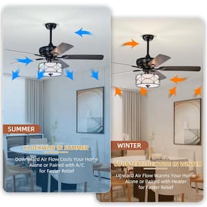 Modern 52 in. Indoor Black Ceiling Fan with White Drum Lampshade, 2-Color-Option Blades and Remote Included