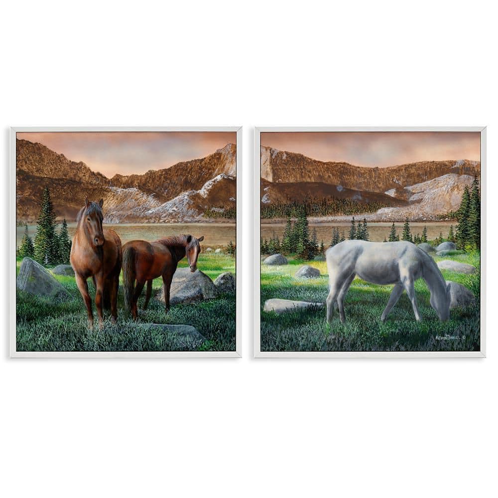 Country Valley Horses Grazing by Kevin Daniel 2-Pieces White Framed Animal Giclee Art Print 24 in. x 24 in. price history on PriceWatchPro
