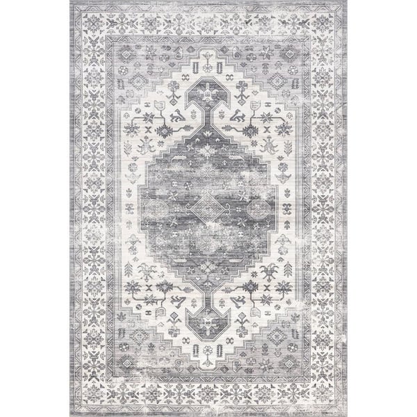 nuLOOM Brielle Machine Washable Vintage Medallion Area Rug - Grey - 2x3 Feet