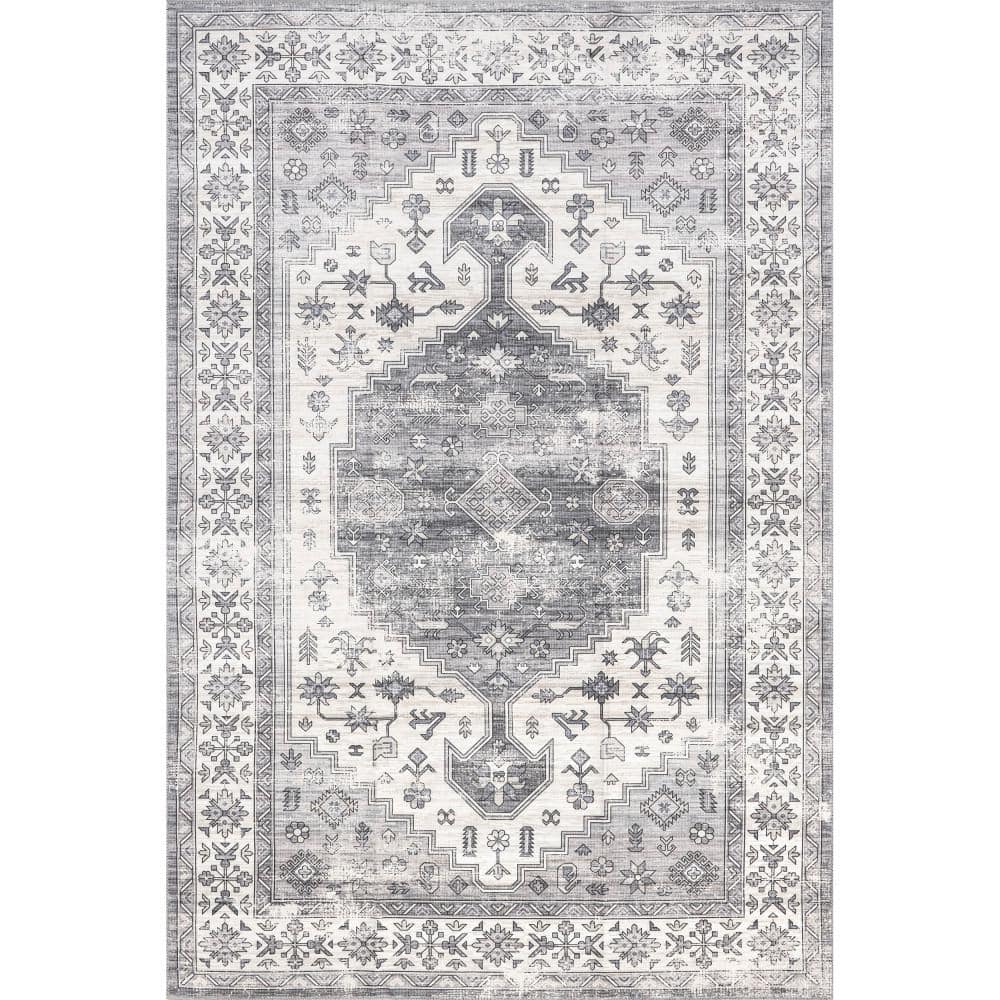 Medallion Bordered Machine Washable Dark Grey 5 ft. x 8 ft. Area Rug price history on PriceWatchPro