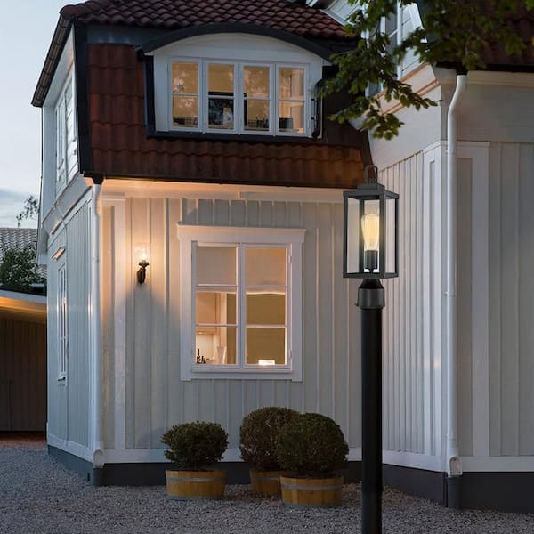 1-Light Black Metal Line Voltage Outdoor Weather Resistant Post Light with No Bulb Included-2-Pieces