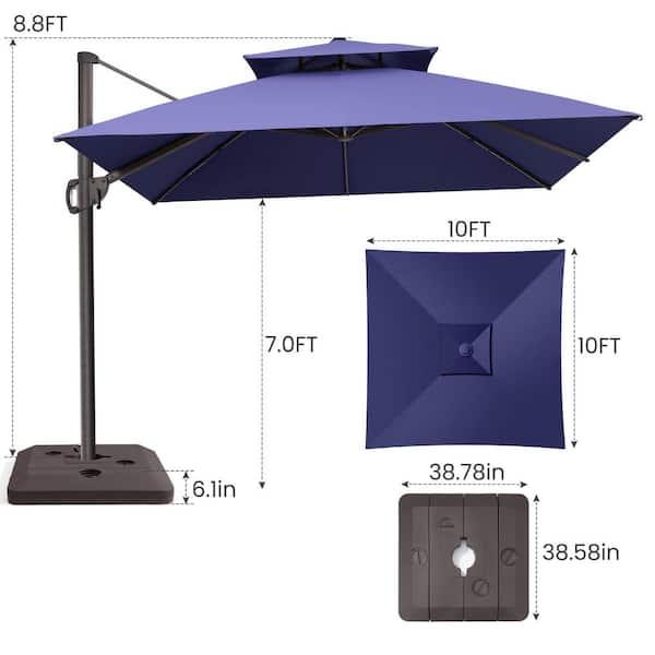 Crestlive Products 10 ft. x 10 ft. Cantilever Patio Umbrella with 320 lbs. Weighted Base Double Top Outdoor Offset Umbrellas in Navy Blue CL-UWB5538NAV - The Home Depot Crestlive Products 10 ft. x 10 ft. Cantilever Patio Umbrella with 320 lbs. Weighted Base Double Top Outdoor Offset Umbrellas in Navy Blue CL-UWB5538NAV - The Home Depot