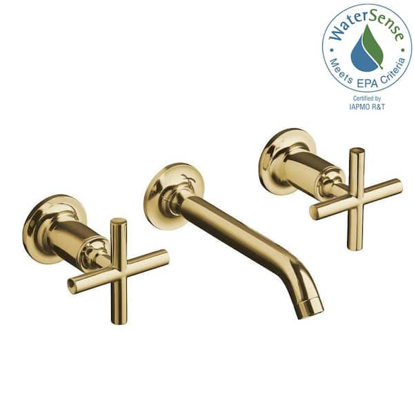KOHLER Purist Wall-Mount 2-Handle Water-Saving Bathroom Faucet Trim Kit in Vibrant Modern Polished Gold