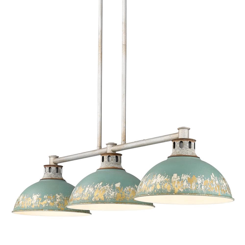 Kinsley 3-Light Aged Galvanized Steel Pendant with Antique Teal Shades