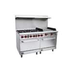 60 in. 5.9 cu. ft. Commercial 6 Burner Double Oven Gas Range and Griddle in Stainless Steel