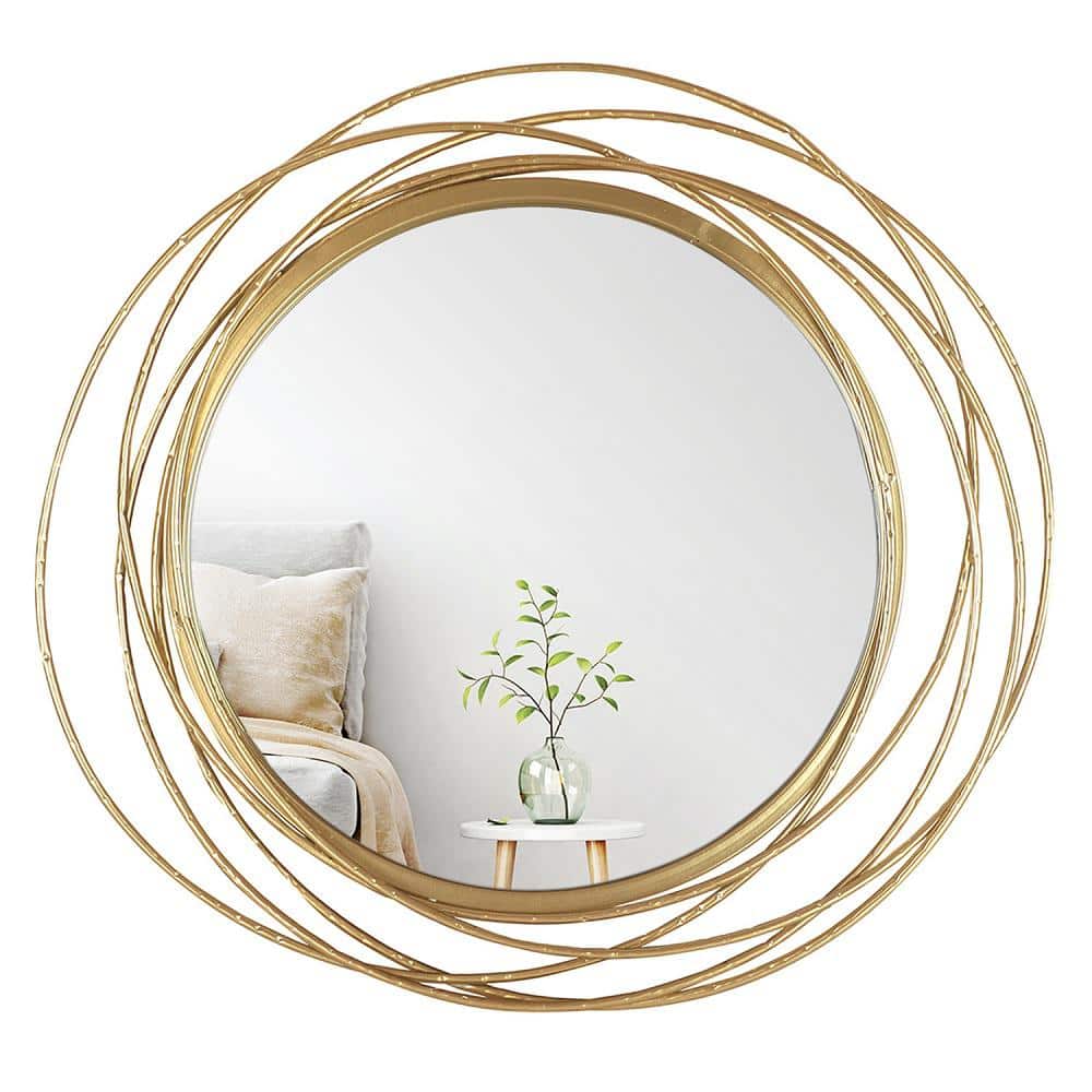 Mirrorize Decorative Modern Wood Frame Round Mirror, 30 Diameter, Natural  Brown