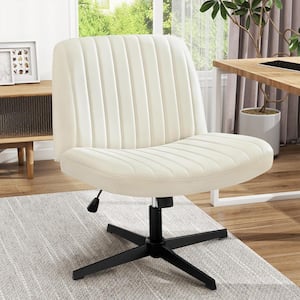 Faux Leather Seat Adjustable Height Ergonomic Drafting Chair in Beige with Armless, Criss Cross Legged and No Wheels