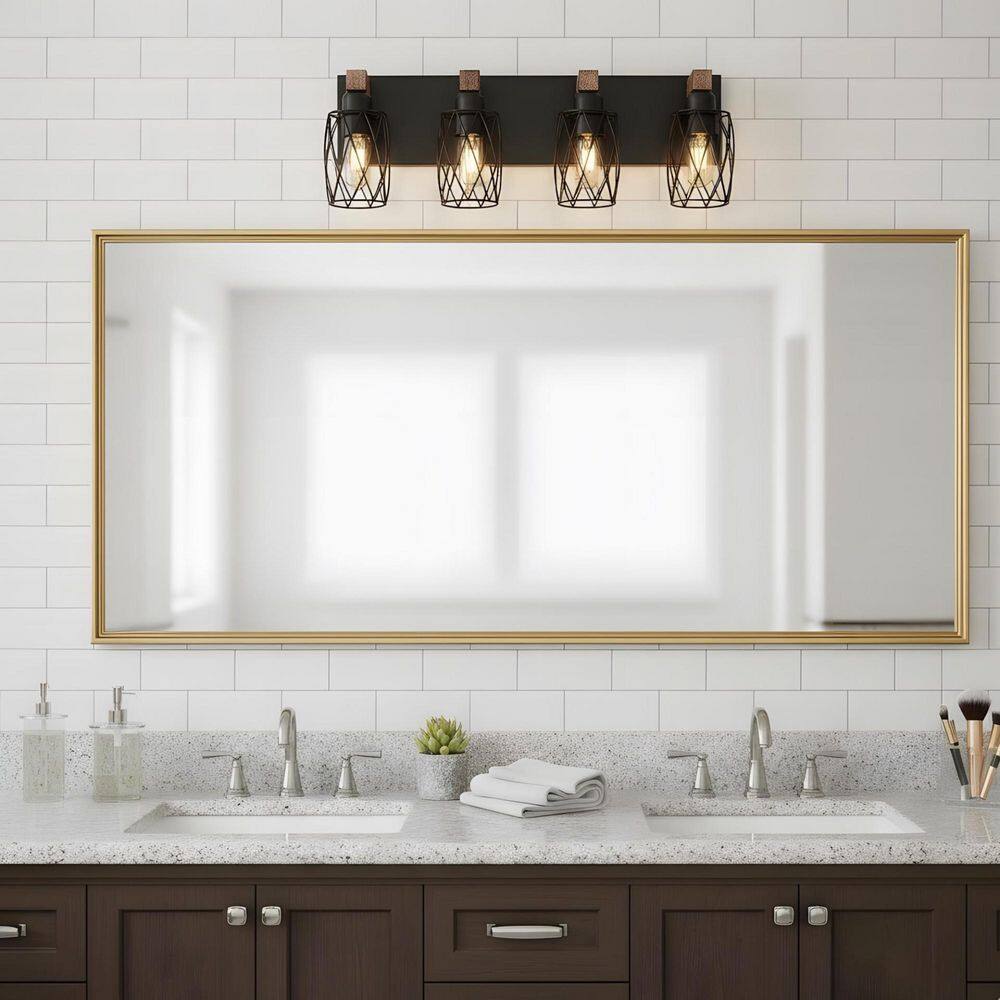 24.3 in. 4-Light Walnut Bathroom Vanity Light Fixture with Black Metal Cage Shade price history on PriceWatchPro