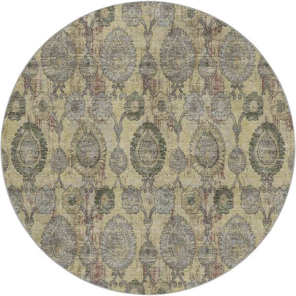 Dream Shag Premium Machine Washable Abstract ADS821 Gold 8 ft. x 8 ft. Round Rug