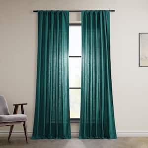 Dark Teal Green Dune Textured Cotton Rod Pocket Light Filtering Curtain Pair - 50 in. W x 108 in. L (2 Panels)