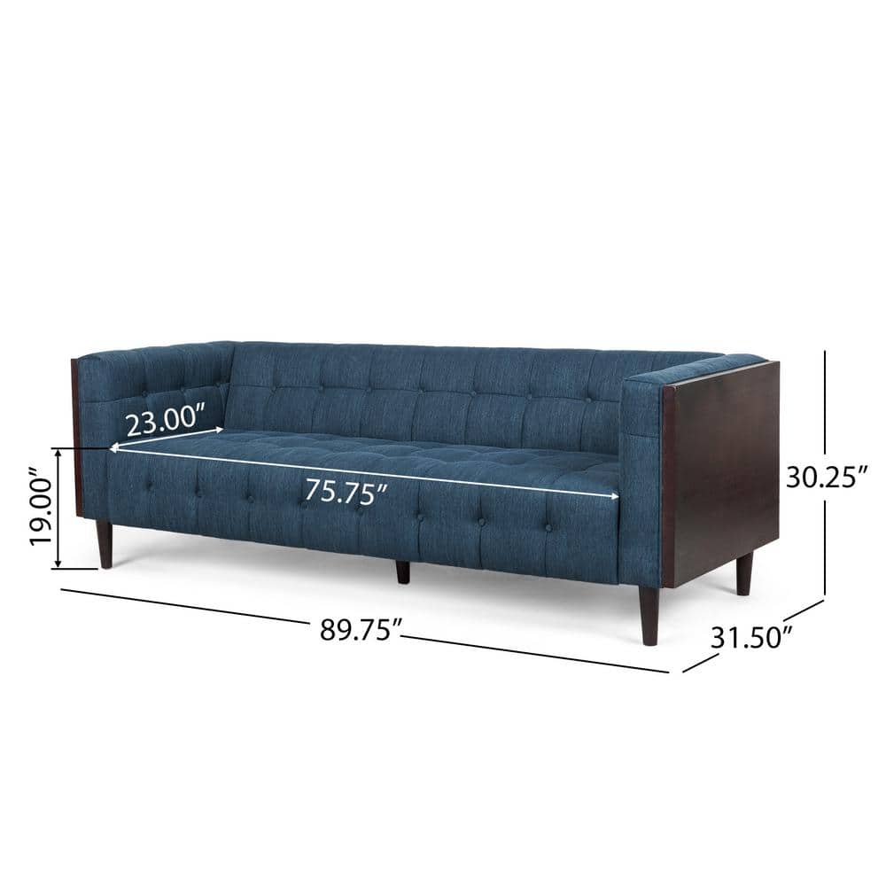 Navy Blue Tufted Polyester Lawson Sofa with Wood Frame