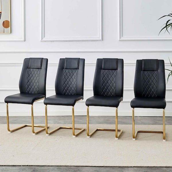 Polibi Modern Black PU Leather Seat Dining Chairs Set of 4 for Kitchen, Living, Dining Room