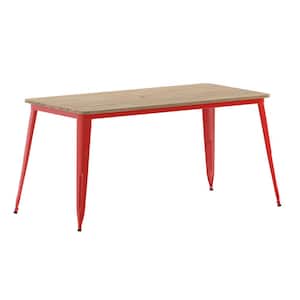 60 in. Rectangle Brown/Red Plastic 4-Leg Dining Table with Steel Frame (Seats-6)