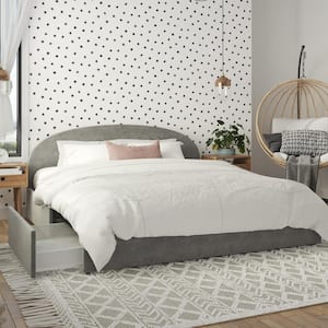 Moon Light Gray Velvet Upholstered King Size Bed with Storage