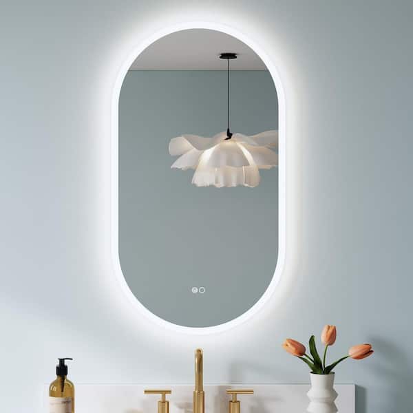 PMMA 20 in. W x 36 in. H Oval Frameless Front Back LED Anti-Fog Dimmable Touch Sensor Wall Bathroom Vanity Mirror
