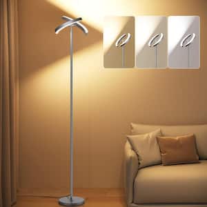 74 in. Gray Floor Lamps for Living Room, 28W LED Column Floor Lamp with 2 Rotatable Lights and Remote Control, Dimmable