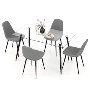 5 PCS Dining Table Set 51" Modern Rectangular Glass Table & 4 Chairs Kitchen