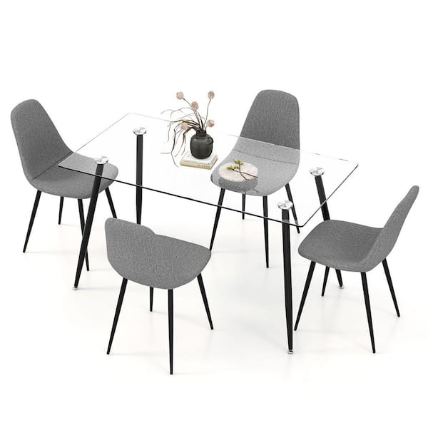Gymax 5 PCS Dining Table Set 51" Modern Rectangular Glass Table & 4 Chairs Kitchen