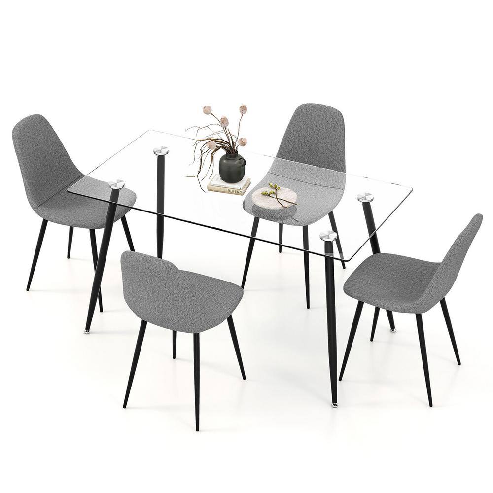 Gymax 5 PCS Dining Table Set 51" Modern Rectangular Glass Table & 4 Chairs Kitchen GYM11948