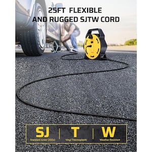 25 ft. 16/3 SJTW 13 Amp Hand Wind Retractable Extension Cord Reel with 4 Grounded Outlets, Yellow & Black