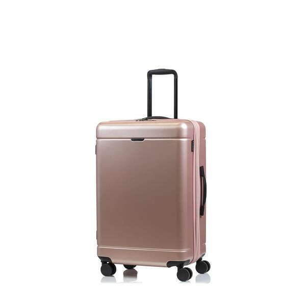 white and rose gold luggage