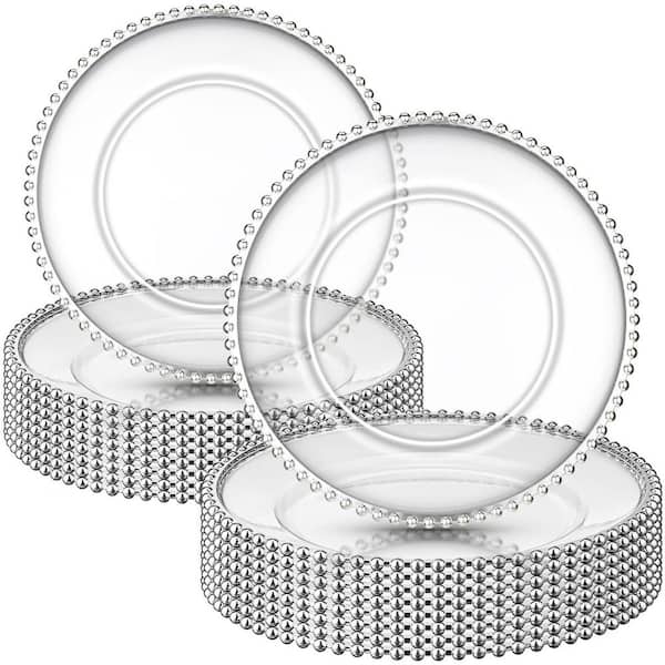 18-Piece Plastic 13 in. Clear Round Charger Plates with Beaded Rim for Dinner Home Kitchen Wedding Party Tabletop