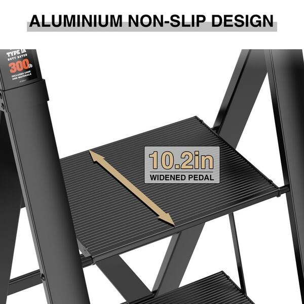 4 ft. 3-Step Aluminium Retractable Handgrip Folding Step Stool