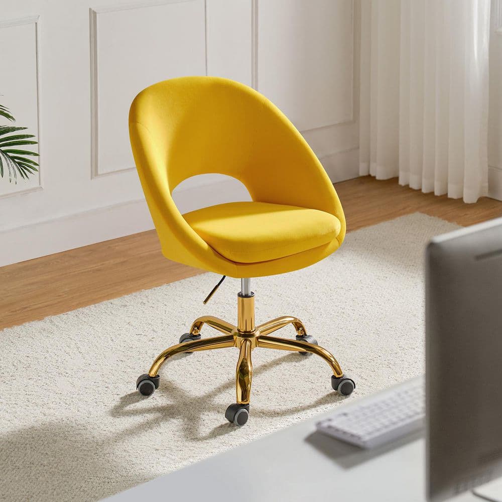 JAYDEN CREATION Savas Yellow Upholstered 18 in.-21 in. H