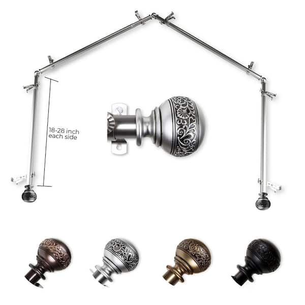 13/16" Naomi 4-Sided Bay Window Curtain Rod (18-28 inch each side)-Satin Nickel