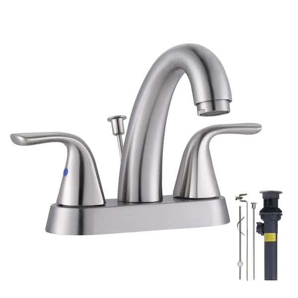 IVIGA Modern 4 in. Centerset Double-Handle High Arc Bathroom Faucet with Lift Rod Drain Included in Brushed Nickel