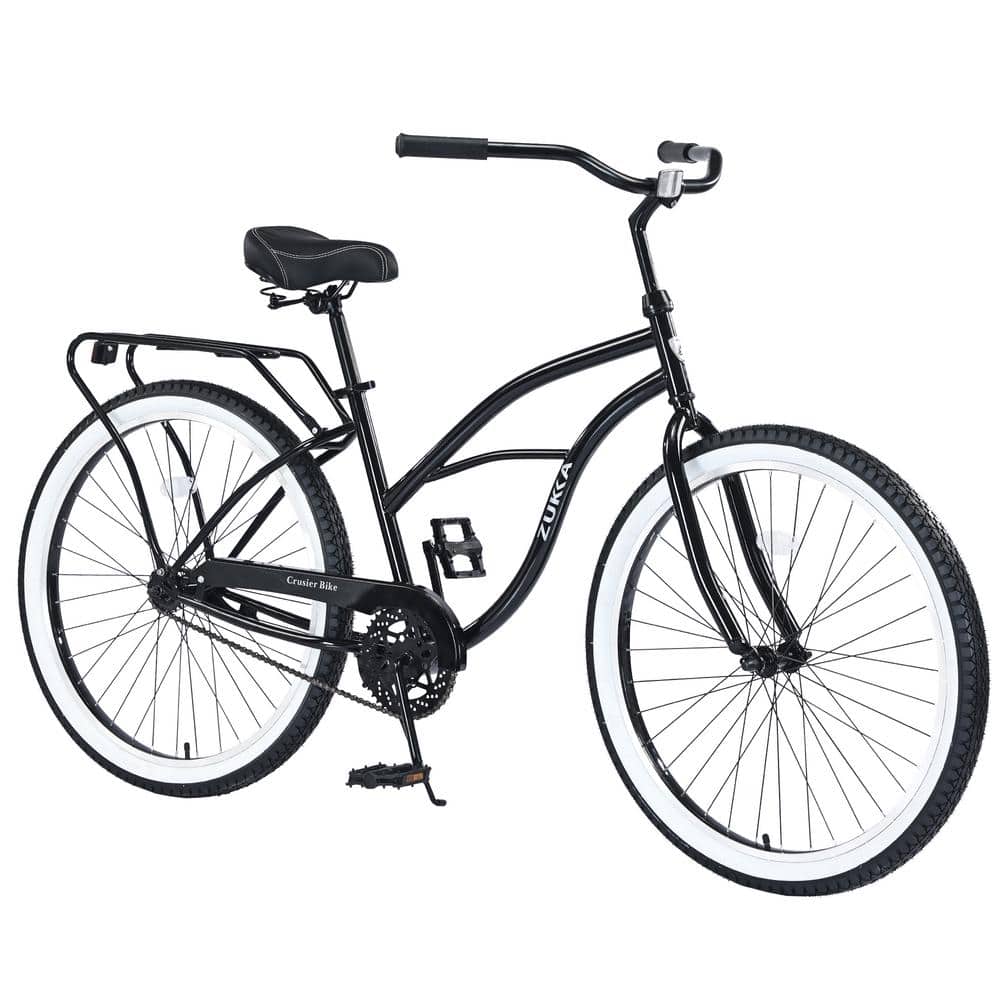 26 in.Black Steel Outdoor Single Speed Bike with Rear Cargo Rack Perfect fo