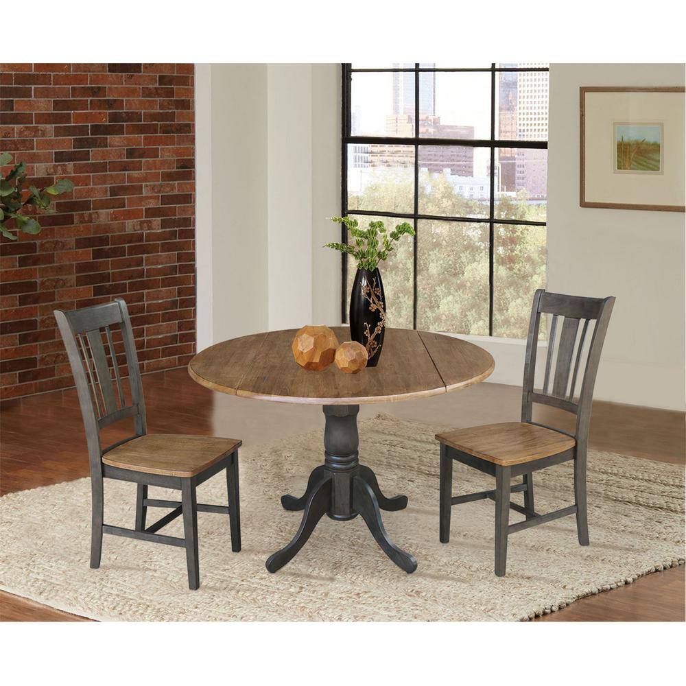 42" Hickory and Washed Coal Dual Drop Leaf Table with 2 Chairs