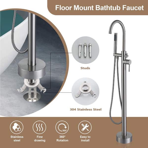 High Arch Single-Handle Freestanding Tub Faucet Bathtub Filter with Handheld Shower in Brushed Nickel