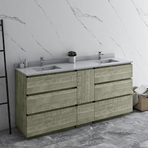 Formosa 72 in. W x 20 in. D x 35 in. H Bath Vanity in Sage Gray with White Vanity Top with White Double Sinks