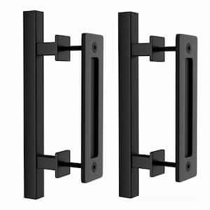 12 in. L Black Powder Coated Finish Pull and Flush Barn Door Handle Set, Large Rustic 2-Side Design (2-Pack)