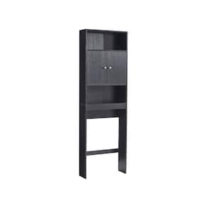 24.8 in. W x 7.87 in. D x 76.77 in. H Black Bathroom Freestanding Floor Storage Linen Cabinet with Shelves and Doors