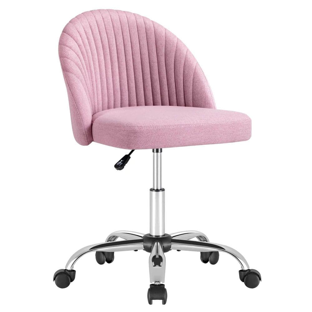 Fabric Channel Tufted Back Adjustable Height Ergonomic Vanity Task Chair in Pink with Armless